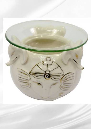 Oil Burner White Elephant with Glass Dish